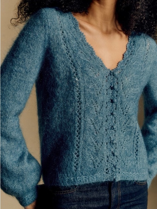 Sezane Sweaters - Sezane Angelo Blue Cable Lace Knit Sweater